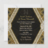 アートデコ金ゴールド+ブラックレザーディナーパーティの招待状 招待状 (裏面)