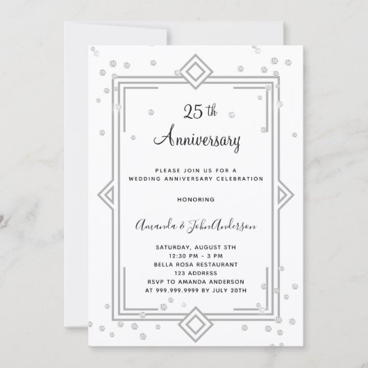 アートデコ風のギャツビー25周年ダイヤモンド結婚記念日 招待状 (正面)