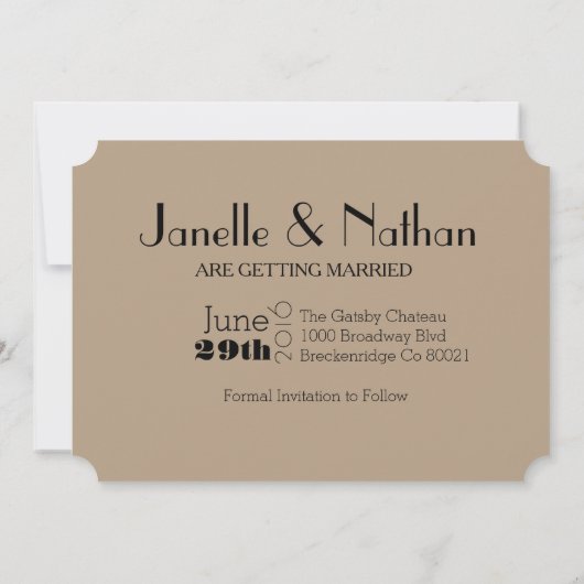 アートデコ風のグatsbyスタイルのSave the Dateカード | 5x7インチの招待チケット セーブザデート (裏面)