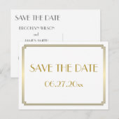 アートデコ風グレートギャツビー ホワイト セーブ・ザ・デート ポストカード (正面/裏面)