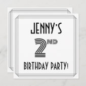 アートデコ風 2歳の誕生日パーティー オーダーメイド ネーム入り 招待状 (正面/裏面)