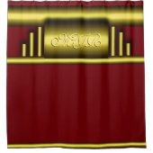 アートデコ高級金ゴールドとマルーンのモノグラム シャワーカーテン (正面)
