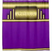 アートデコ高級金ゴールドと紫のモノグラム王室の シャワーカーテン (正面)