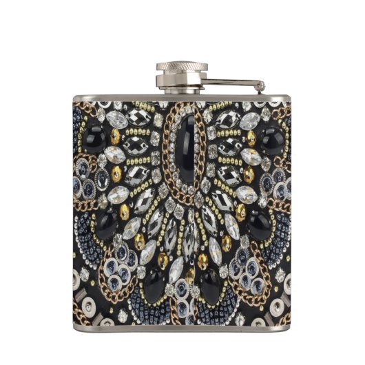 アートデコ黒と金ゴールドボヘミアン模様 フラスク (裏面)