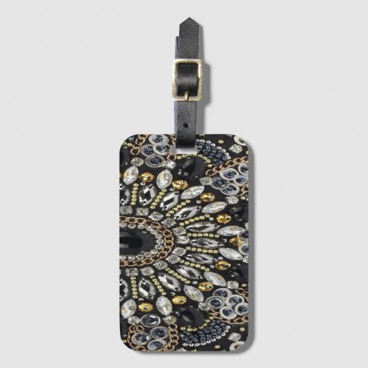 アートデコ黒と金ゴールドボヘミアン模様 ラゲッジタグ (正面縦)