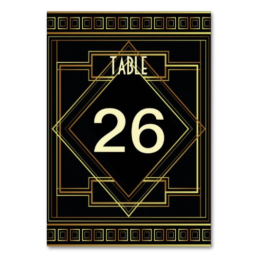 アートデコ黒と金ゴールド素晴らしギャツビー結婚ズ テーブルナンバー (正面)