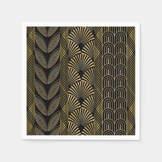 アートデコ黒と金ゴールド スタンダードカクテルナプキン (正面)