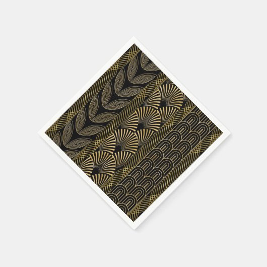 アートデコ黒と金ゴールド スタンダードカクテルナプキン (角)