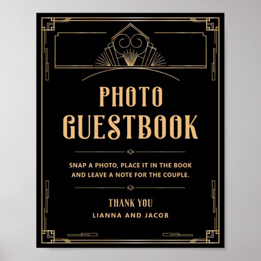 アートデコ20年代 ブラック ゴールド ウェディング フォト ゲストブック (正面)