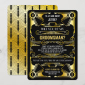 アートデコ　あなたは私のグルームズマン　ゴールド＆ブラック 招待状 (正面/裏面)