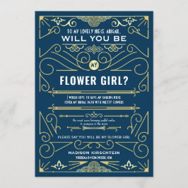 アートデコ　あなたは私のフラワーガール　ゴールド ブルー 招待状