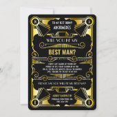 アートデコ あなたは私のベストマンに ゴールド&ブラック 招待状 (正面)