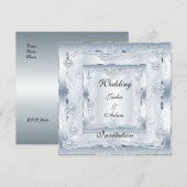 アートデコ ウェディング 婚約 シルバー ブルー 招待状 (正面/裏面)