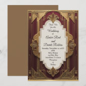 アートデコ ウェディング 招待状 バーガンディ＆ゴールド ヴィンテージ (正面/裏面)