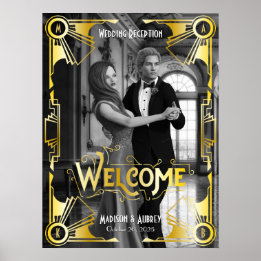 アートデコ ウェルカム ゴールド フォト ポスター