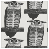 アートデコ オウル 鳥 墨のヴィンテージ イラスト ファブリック (クローズアップ)