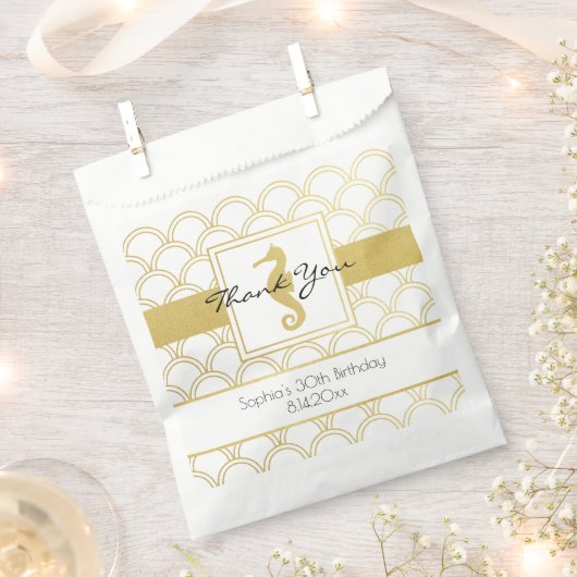 アートデコ オーシャンウェーブ パターン ゴールドグリッター タツノオトシゴ フェイバーバッグ (クリップ留めされた状態)