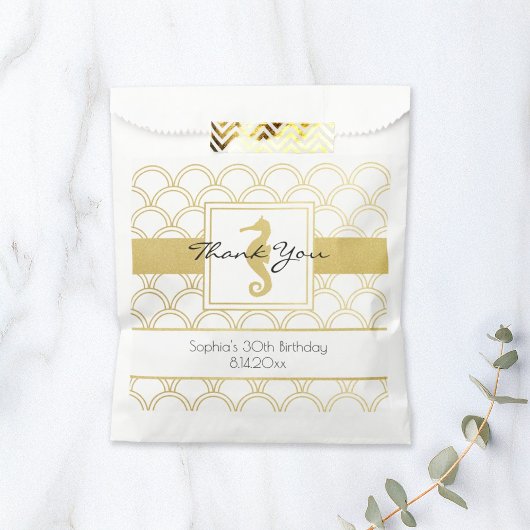 アートデコ オーシャンウェーブ パターン ゴールドグリッター タツノオトシゴ フェイバーバッグ