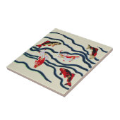 アートデコ カラフルな鯉の水泳 ネイビー デコ タイル (側面)