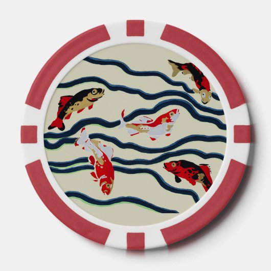 アートデコ カラフルな鯉の水泳 ネイビー デコ ポーカーチップ (正面)