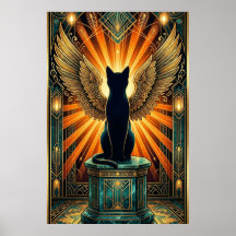 アートデコ カールした眠る猫の壁画
