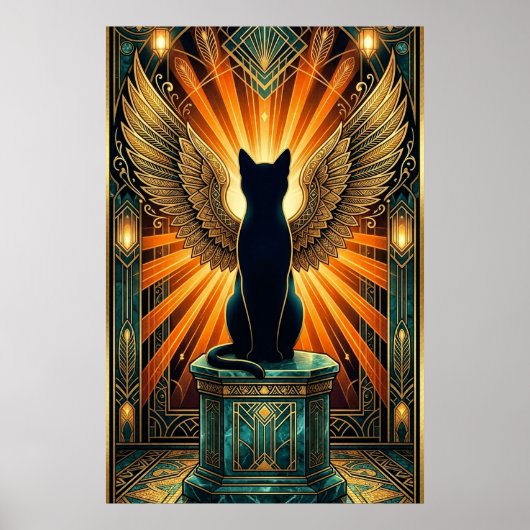 アートデコ カールした眠る猫の壁画 ポスター (正面)