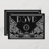アートデコ ガツビースタイルの結婚式 RSVP 返信カード (正面/裏面)