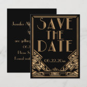 アートデコ・ギャツビースタイルの結婚式 Save the Date セーブザデート (正面/裏面)