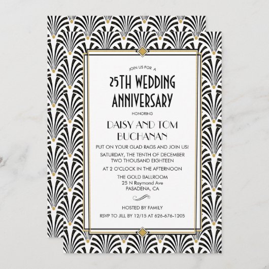 アートデコ・ギャツビー・ウェディング・アニバーサリー・インビテーション 招待状 (正面/裏面)