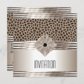 アートデコ クリーム色 ベージュ アニマル プリント 招待状 (正面/裏面)