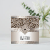 アートデコ クリーム色 ベージュ アニマル プリント 招待状 (スタンド正面)