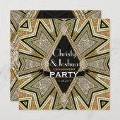 アートデコ グラム スパークル 婚約 パーティー 招待状 (正面/裏面)