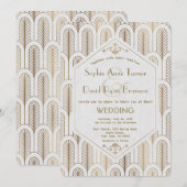 アートデコ グレートギャツビー ホワイトゴールド ウェディング 招待状 (正面/裏面)