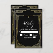 アートデコ・グレートギャツビー 1920年代 返信お願い 出欠カード (正面/裏面)