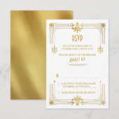 アートデコ ゴージャス 1920年代 ゴールド ホワイト ウェディング RSVP カード (正面/裏面)