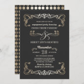 アートデコ ゴールドのエンゲージメントパーティー 招待状 (正面/裏面)