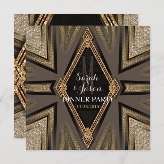 アートデコ ゴールドロマンス ディナーパーティー 招待状 (正面/裏面)