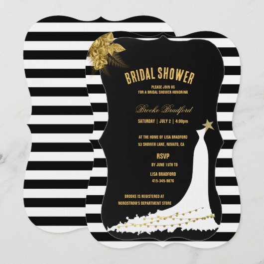 アートデコ ゴールドローズ ストライプ ウェディングシャワー カード (正面/裏面)