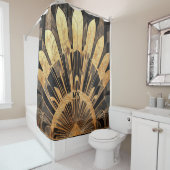 アートデコ ゴールド ブラック あなたのモノグラム サンバースト モチーフ シャワーカーテン (インサイチュ)