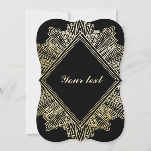 アートデコ ゴールド ブラック エレガント ウェディング 招待状 (正面)