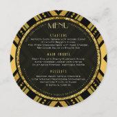 アートデコ ゴールド ブラック ラウンド ウェディング メニュー カード (正面)