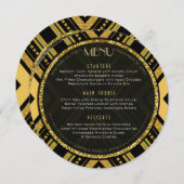 アートデコ ゴールド ブラック ラウンド ウェディング メニュー カード (正面/裏面)
