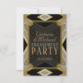 アートデコ ゴールド ブラック 婚約招待状 招待状