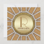 アートデコ サン ゴールデングリッター ディナーパーティー招待状 招待状 (正面)