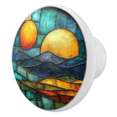 アートデコ ステンドグラス 太陽 月 水 セラミックノブ (右)