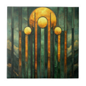 アートデコ ターコイズ グリーン ゴールド サン タイル (正面)