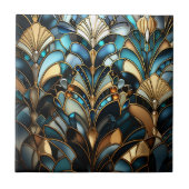 アートデコ ターコイズ ブラック ゴールド ファン セラミック タイル (正面)