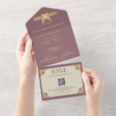 アートデコ バタフライ モノグラム ピンクゴールド ウェディング オールインワン招待状 (貼ってはがせる)