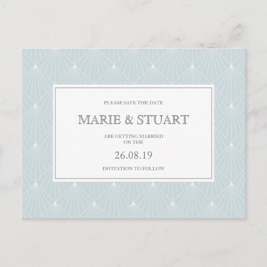 アートデコ パステルブルー 保存日付 ポストカード (正面)