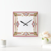 アートデコ ピンク スクエア壁時計 (ホーム)